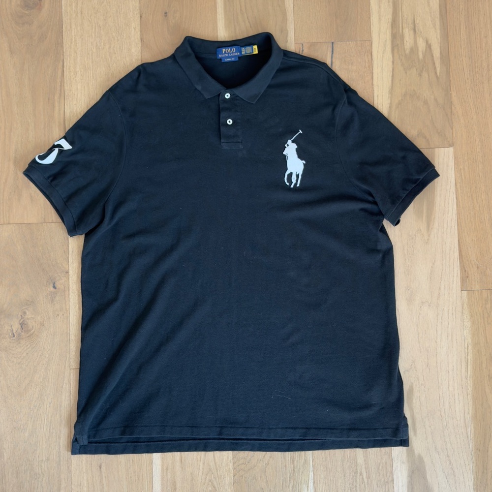 Authentic Ralph Lauren Big Pony Mesh Polo Shirt Black Size XXL